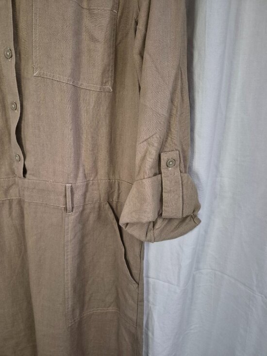 BeachLunchLounge M Tan Linen Work Casual Comfort Travel Event Dress - Picture 2 of 6